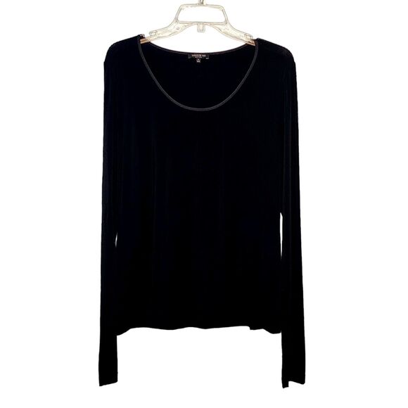 Lafayette 148 Black Viscose Jersey Knit Scoop Neck Long Sleeve Top Tee L - Picture 1 of 4